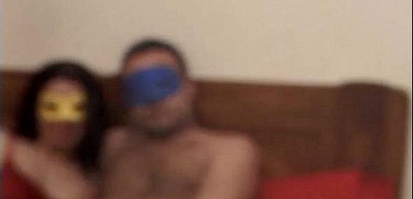  Italian amateur couple in mask fucks and filmed